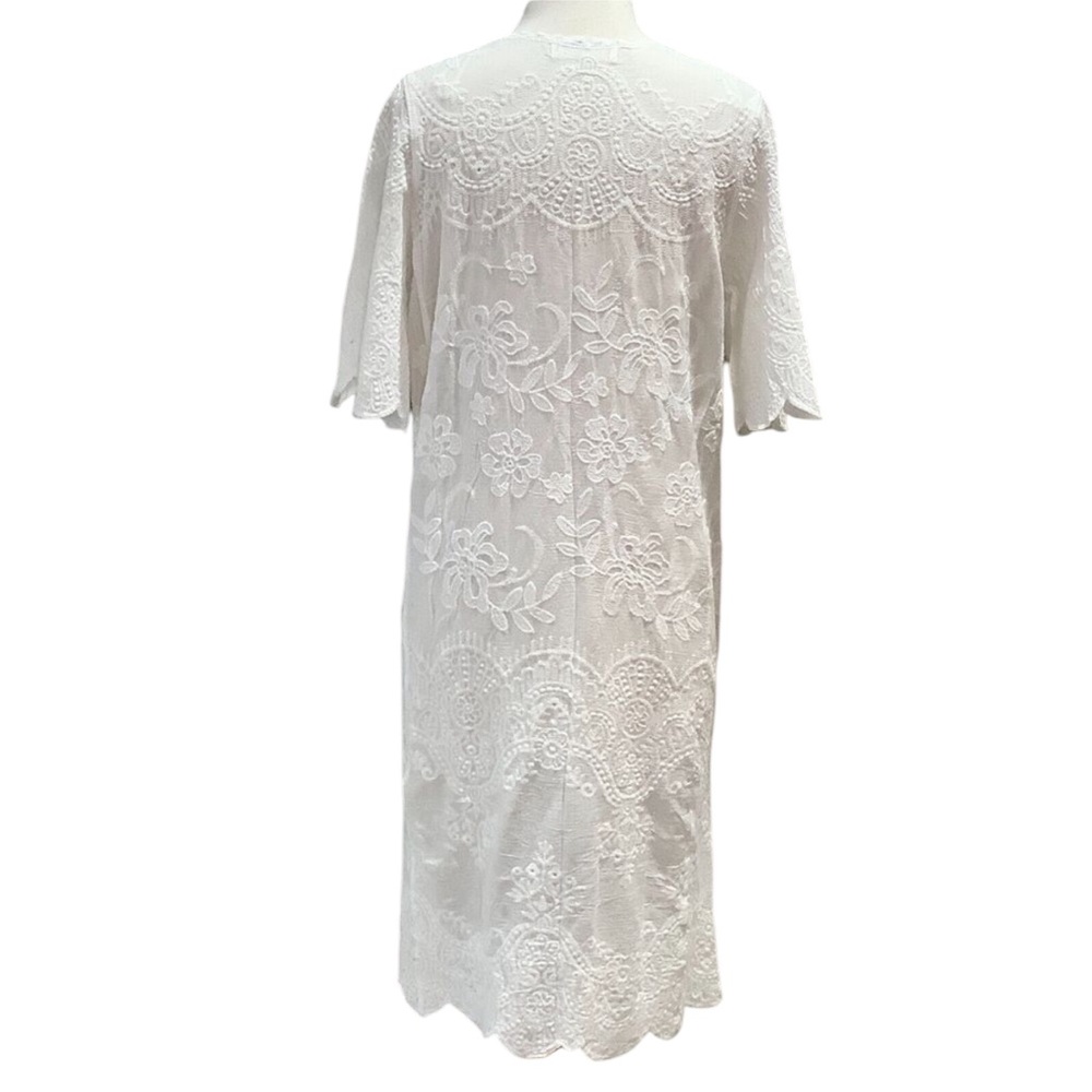 Kindred White Embroidered Floral Open Front Kimono Duster Sz L Beach Casual - Picture 4 of 13